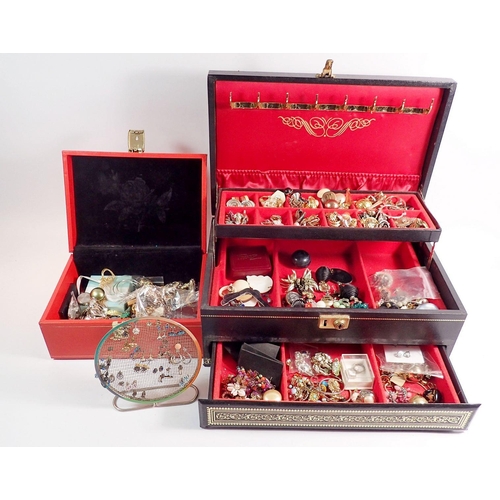 370 - Two jewellery boxes of various costume jewellery including earrings etc.