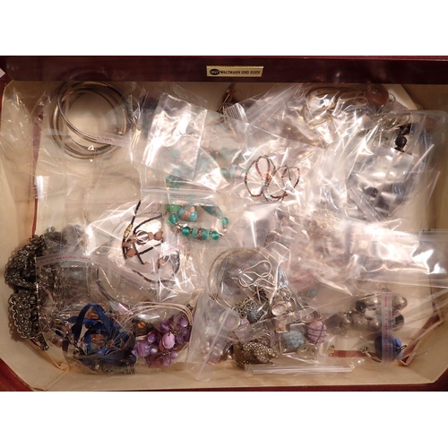 375 - A jewellery display cabinet case with drawer and glazed hinged  top plus contents of costume jewelle... 