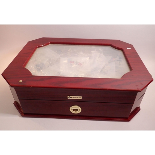 375 - A jewellery display cabinet case with drawer and glazed hinged  top plus contents of costume jewelle... 