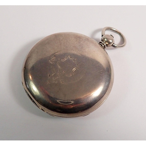 392 - A silver full hunter pocket watch with fitted case with inscription to lid (not original to watch)