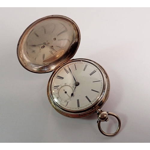 392 - A silver full hunter pocket watch with fitted case with inscription to lid (not original to watch)