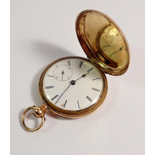 395 - A gold Montandon & Cie fob watch with Patent lever escapement, unmarked, 4cm diameter