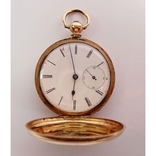 395 - A gold Montandon & Cie fob watch with Patent lever escapement, unmarked, 4cm diameter