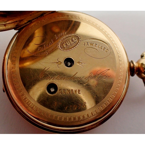 395 - A gold Montandon & Cie fob watch with Patent lever escapement, unmarked, 4cm diameter