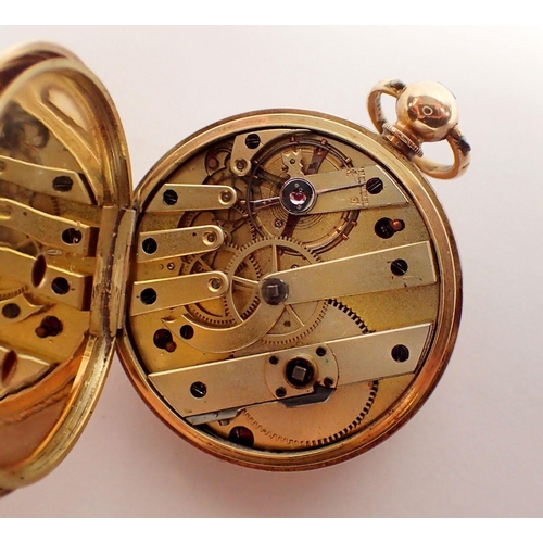 395 - A gold Montandon & Cie fob watch with Patent lever escapement, unmarked, 4cm diameter