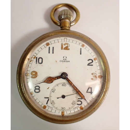 401 - A military Omega WWI pocket watch GSTP, a silver fob chain and a silver pocket watch - a/f plus a la... 