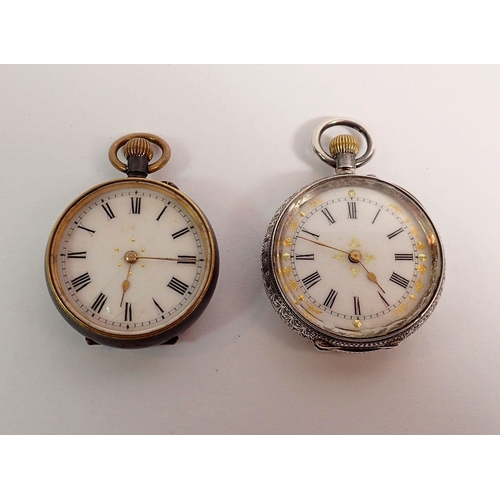 402 - A 935 silver Indian fob watch with enamel dial and another fob watch