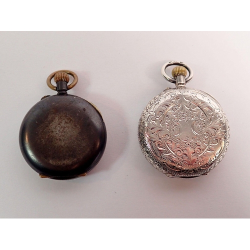 402 - A 935 silver Indian fob watch with enamel dial and another fob watch