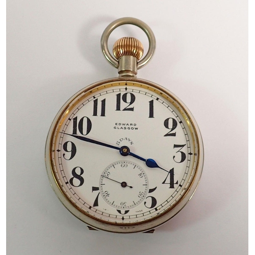 403 - An Edward of Glasgow large eight day  plated pocket watch, 6.5cm diameter