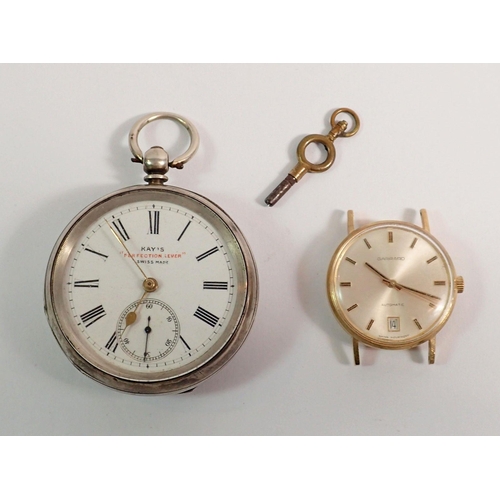 406 - A silver Kays Perfection Lever pocket watch and key and a Garrards gold plated wrist watch - a/f