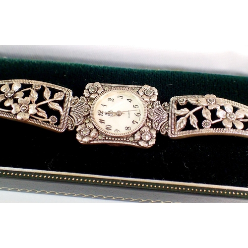 409 - A Brooks & Bentley silver marcasite bracelet watch