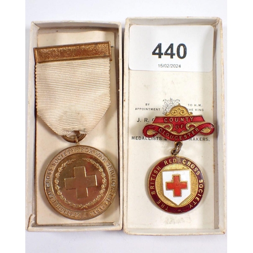 440 - Two Red Cross medals 1914-1918 - given to Mrs Seabourne, a nurse who helped to run the Red Cross Hos... 