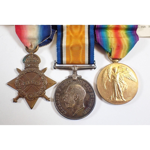 441 - A set of three WWI medals to Pte W A Barnard 1995 of The London Rifle Brigade together with Demob ce... 