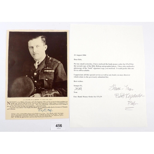 456 - A signed page from Billy Bishop's Book - Lt Colonel W A Bishop VC DSO, MC, DFC