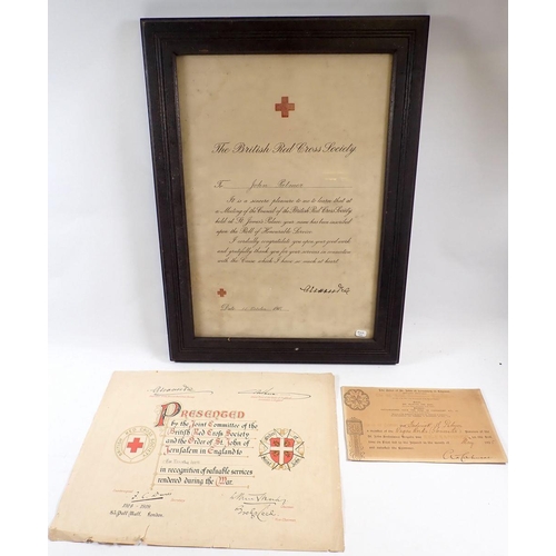 475 - A 1918 British Red Cross Society certificate confirming a John Palmer has been inscribed upon the ro... 