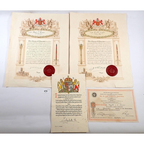 478 - Two WWI Gloucester War Service certificates awarded to Private L Shermer 252688 of 2/5th Gloucesters... 