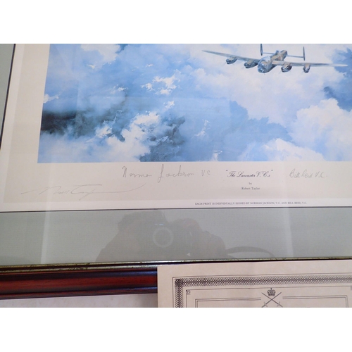 486 - Lancaster VC limited edition signed print by Robert Taylor with pilot signatures of Norman Jackson a... 