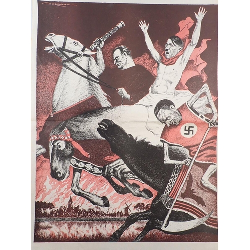 493 - A WWII satirical poster of Hitler, Goebbels & Goring by Dordam - unframed 43 x 34cm