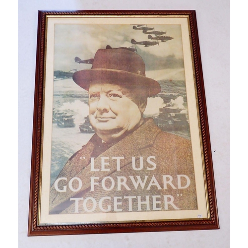 495 - Let Us Go Forward Together, Churchill poster, framed 44 x 65cm