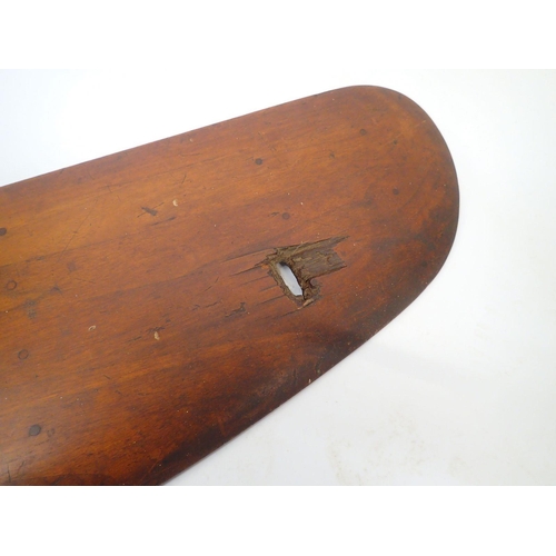 503 - A WWI wooden Barker & Co aeroplane propeller blade with original bullet hole, the pilot Seedhouse wa... 