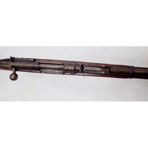 505 - An 1886 obsolete calibre 11mm Austrian Mannlicher bolt-action rifle with browing bolt, 133cm long