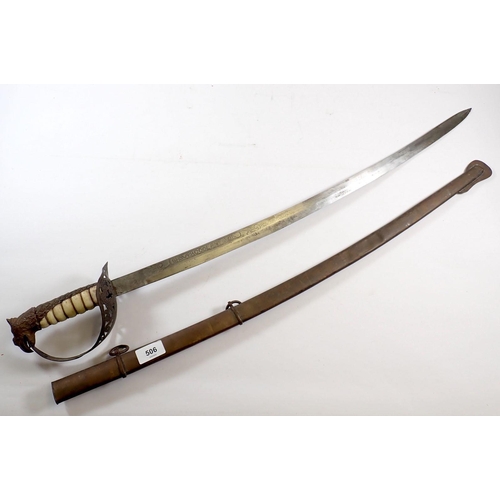 506 - A reproduction Dutch East India Co sword with bone and eagle head handle, pierced hilt and brass sca... 