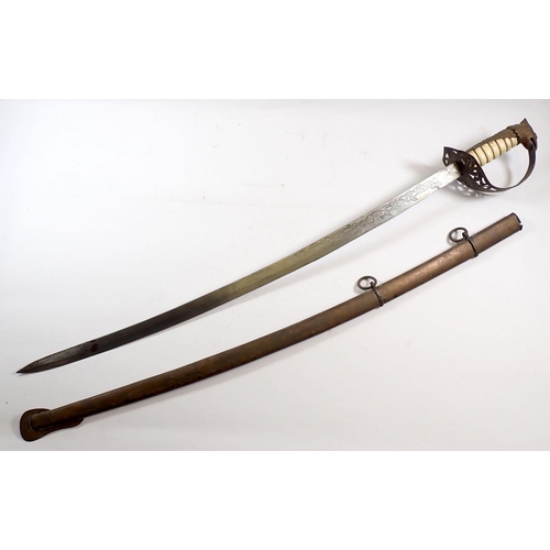 506 - A reproduction Dutch East India Co sword with bone and eagle head handle, pierced hilt and brass sca... 