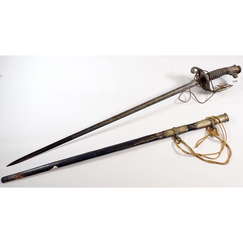 508 - A Naval officers sword with brass hilt and black shagreen handle stamped 'Cooperative Military Do Br... 