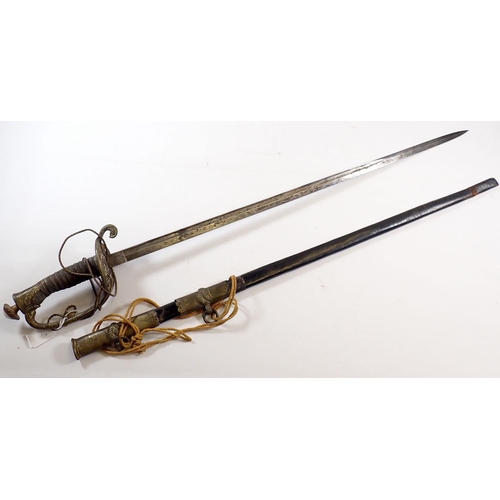 508 - A Naval officers sword with brass hilt and black shagreen handle stamped 'Cooperative Military Do Br... 