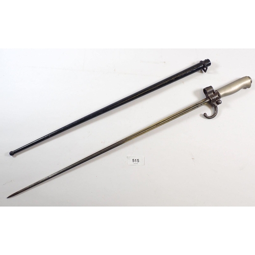 515 - A French Mle 1886 bayonet and scabbard, blade 52cm