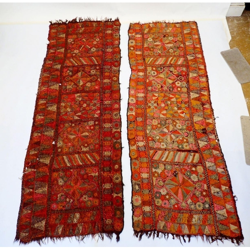 529 - An Uzbekhi embroidered handwoven pair of panels or hangings - could be made into a bedspread 214 x 7... 