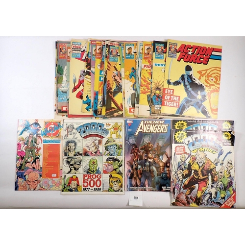 584 - A collection of 29 Action Force comics from 1987, 2000 AD examples etc.