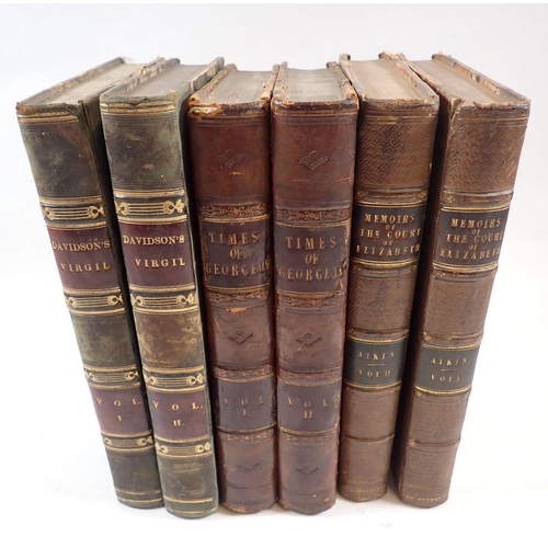 598 - A collection of antique leather bound books including Memoirs of the Court of Queen Elizabeth by Luc... 