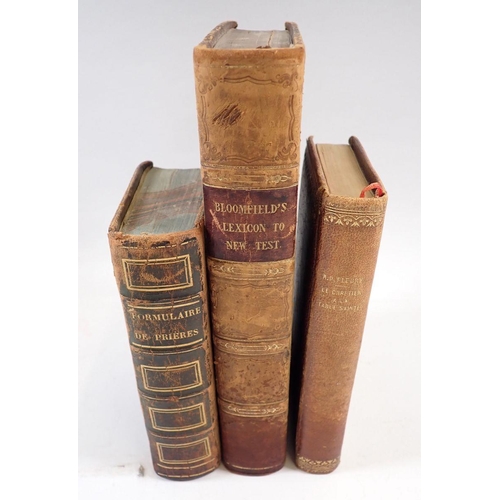 603 - A Greek & English Lexicon by Rev S T Bloomfield 1840 and two antique French prayer books - all leath... 