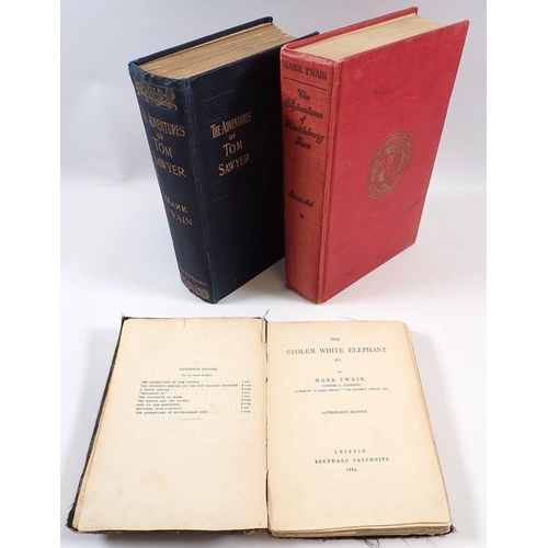 608 - Three early editions by Mark Twain - The Adventures of Tom Sawyer, The Adventures of Hucklebury Finn... 