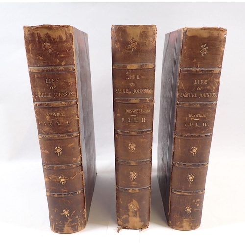 615 - The Life of Samuel Johnson by Boswell 1888 - three volumes, leather and marble covers