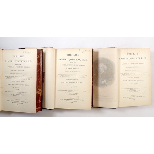 615 - The Life of Samuel Johnson by Boswell 1888 - three volumes, leather and marble covers