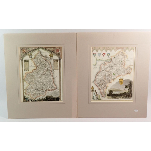 646 - Two antique maps of Cumberland, 24 x 19cm and Northumberland, 25 x 20cm by Thomas Moule - mounted bu... 