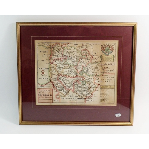 654 - A 17th century map of The County of Hereford by Richard Blome, 20 x 24cm