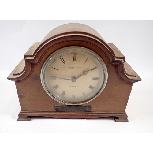 666 - A Mappin & Webb mahogany mantel clock, 15cm tall