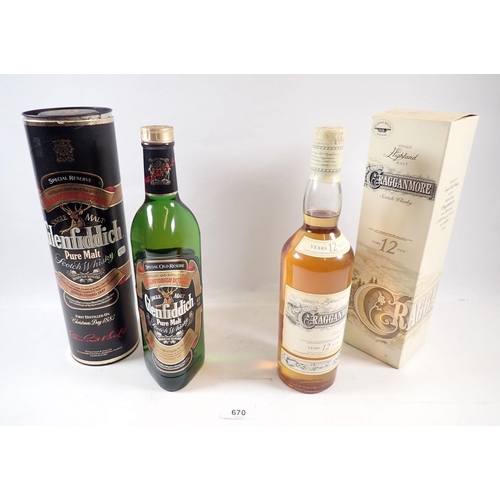 670 - A bottle of Glenfiddich single malt Scotch Whisky and a Cragganmore bottle of Scotch Whisky both wit... 