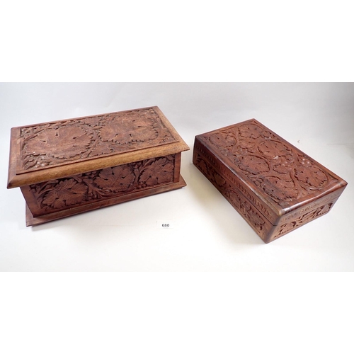 680 - Two carved Indian boxes, largest 37cm wide