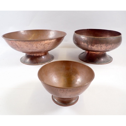 681 - Three various copper bowls, largest 23cm diameter