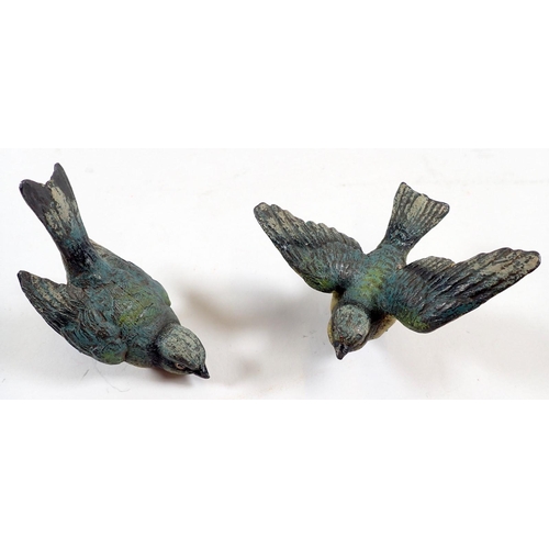 688 - A pair of cold painted spelter blue tits, 7-8cm long