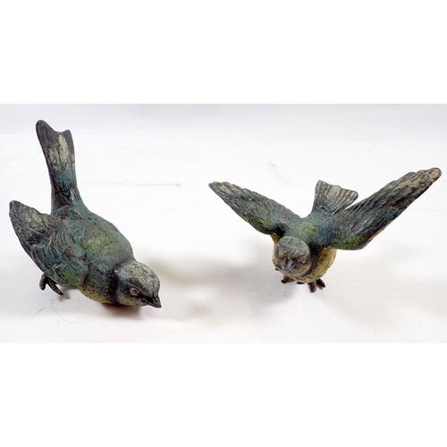 688 - A pair of cold painted spelter blue tits, 7-8cm long