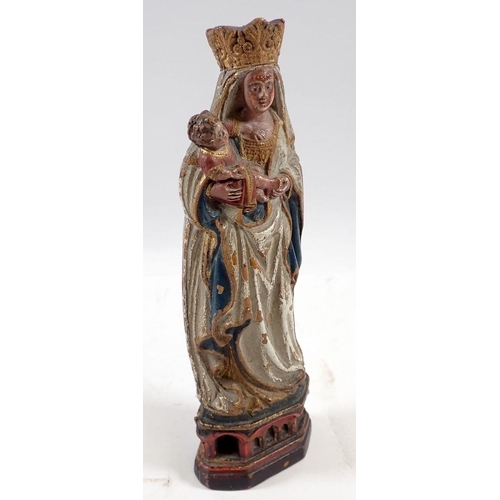 697 - A plaster icon of the virgin & child, 17.5cm