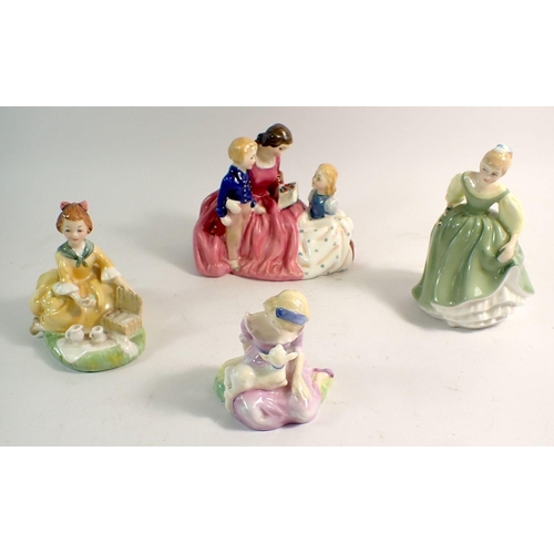 72 - Four Royal Doulton figures: The Bedtime Story HN2059 1949, Clarinda HN2724 1974, Mary had a Little L... 