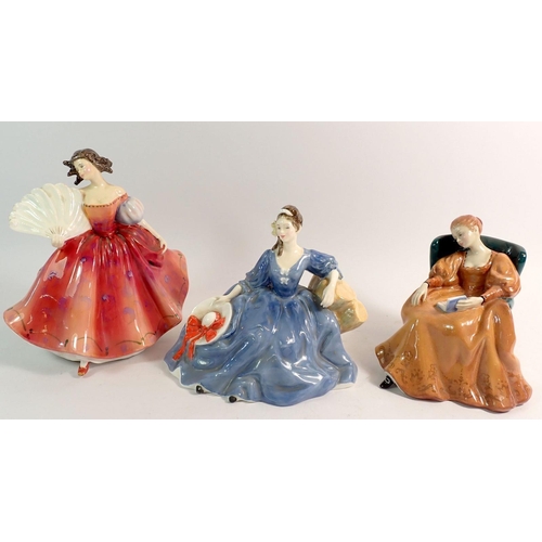 73 - Three Royal Doulton figures: Elyse HN2429 1971, First Waltz HN2211 1978 and Romance HN2430 1971