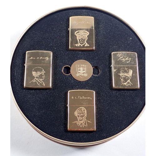 733 - A Zippo boxed commemorative D Day lighter set, '50 years 1944-94' - four lighters with tin and cardb... 