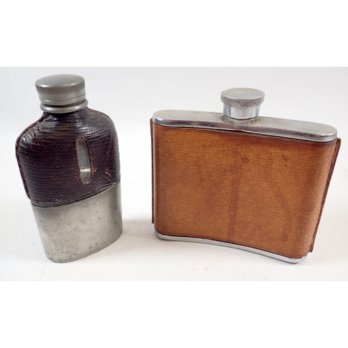 738 - A Victorian small leather clad hip flask and a modern one